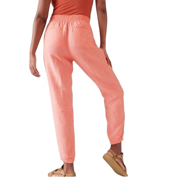 Athleta Retreat Linen Drawstring Waist Joggers Sunset Glow Garden Orange Size 12 - Picture 4 of 16